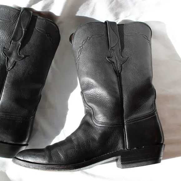 Lucchese Black Leather Boots Size 8D - Picture 11 of 16